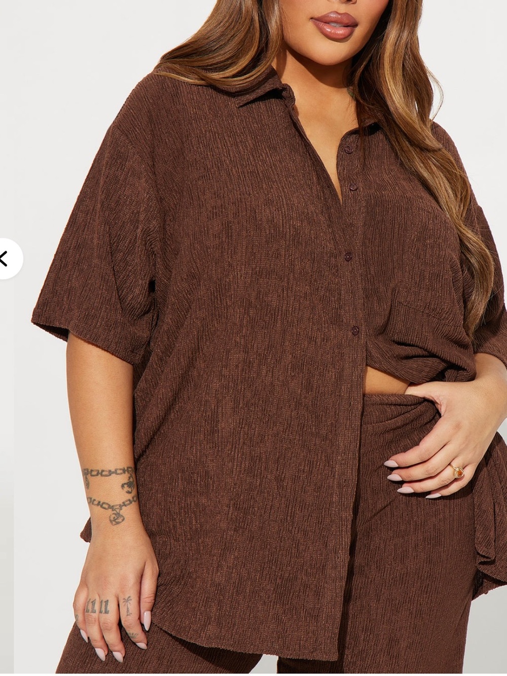 Plus-Size Relaxed Button-Down Shirt & Wide Leg Pants Set - Brown Size 3X - Picture 4 of 5